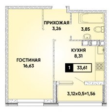 ЖК Архитектор 1 комнатная 33.61м2