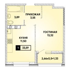 ЖК Архитектор 1 комнатная 33.59м2