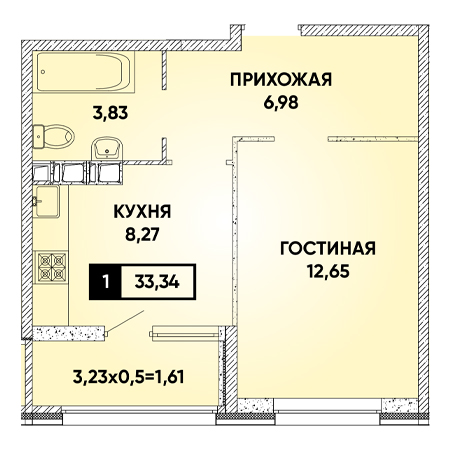 ЖК Архитектор 1 комнатная 33.34м2