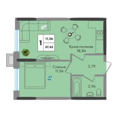 ЖК Зеленая Территория 1 комнатная 37.65м2